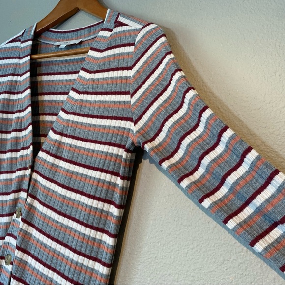 Loft Stripe Ribbed Button Down Long Sleeve Duster Cardigan Dress Size XXS - Picture 11 of 16